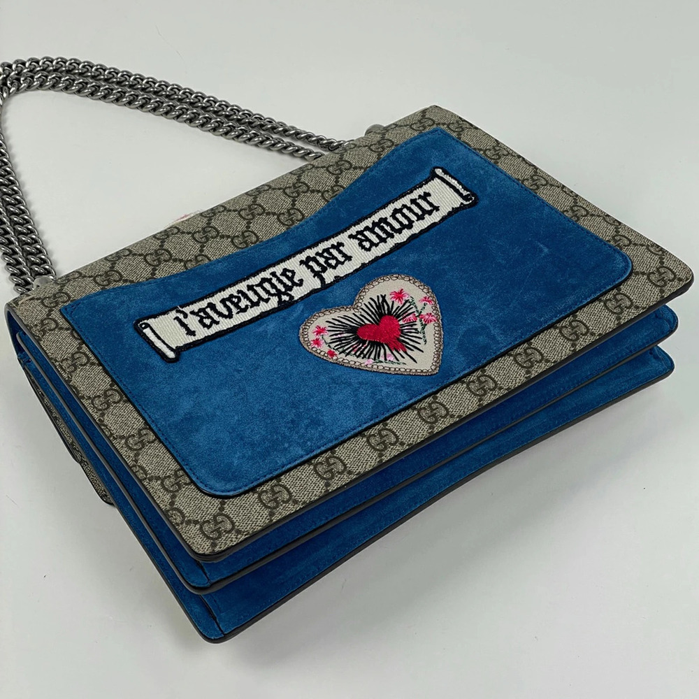 Gucci Dionysus Chain Shoulder Bag Cat Double Flap GG Supreme Beige Blue - Picture 2 of 7
